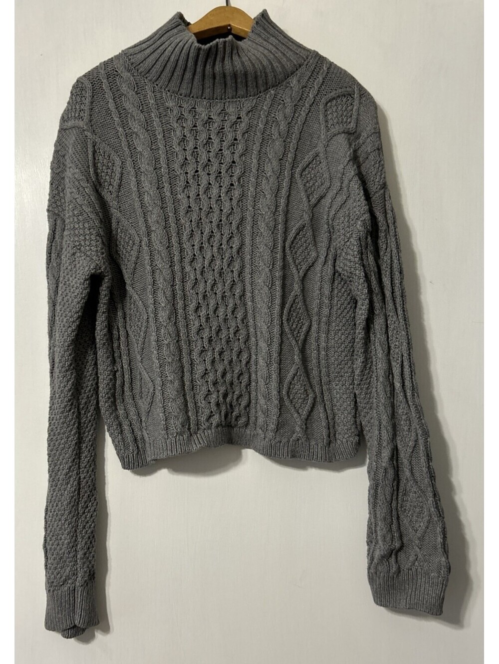 Lucky Brand XS Gray Cable Knit Long Sleeve Sweater - Cotton - Knitted
